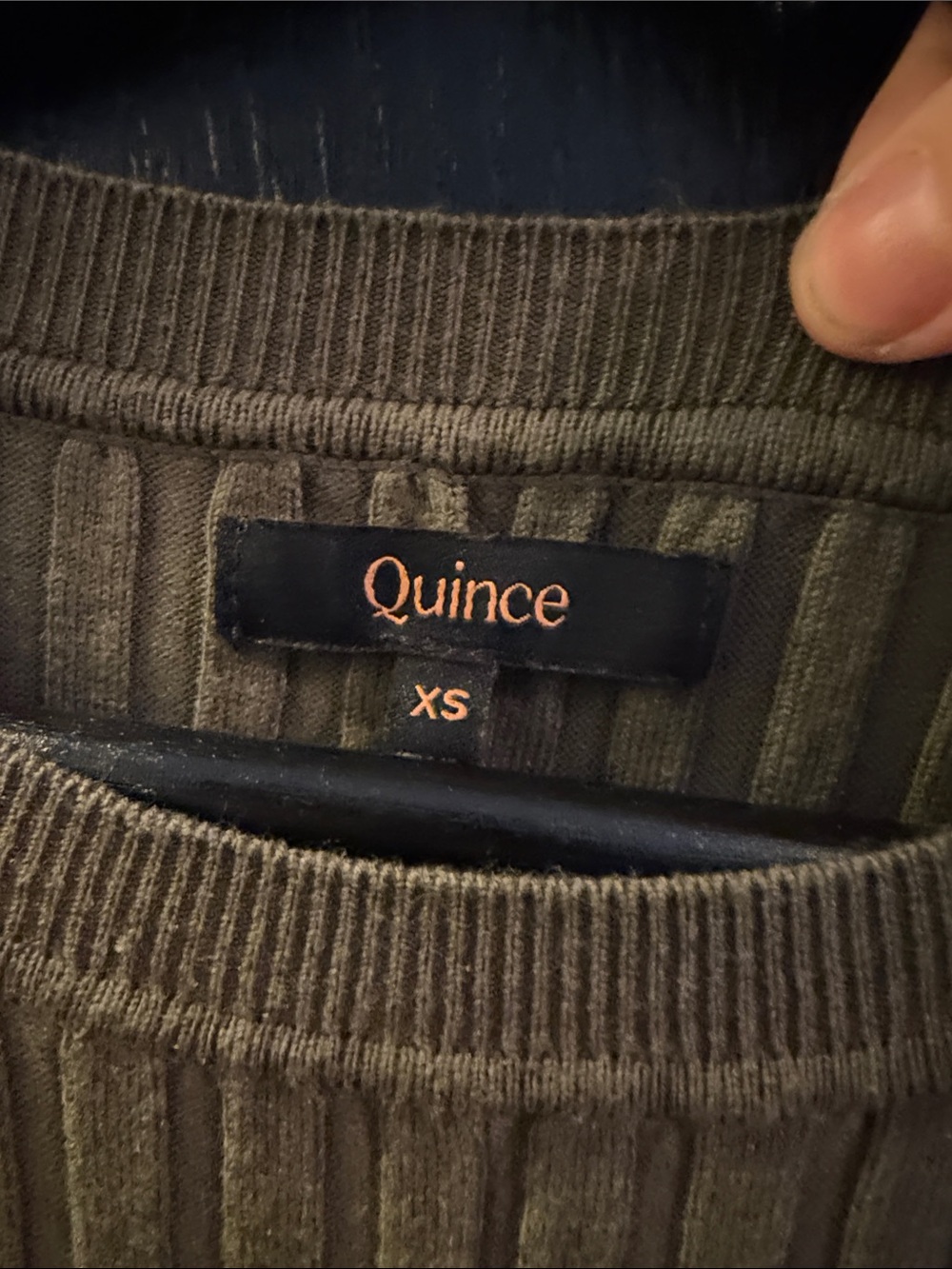 NWOT Quince Cotton Cashmere Ribbed Long Sleeve Crew Midi Dress - Olive XS - Picture 2 of 5